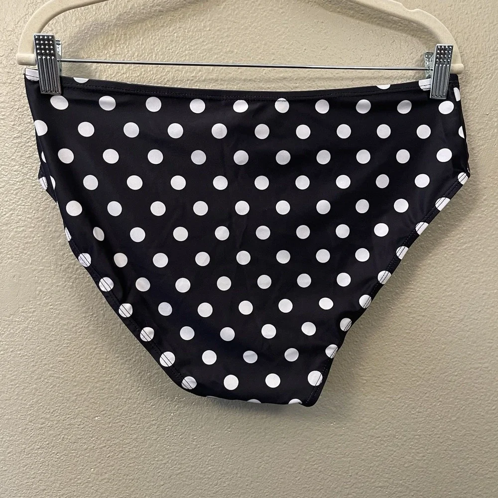 NEW Polka Dot Bikini Bottoms Black White Pool‎ Beach Vacation Size XL